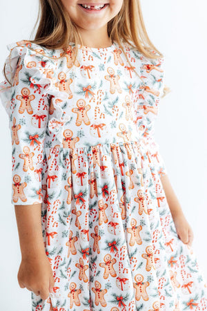 Gingerbread Lane 3/4 Sleeve Ruffle Twirl Dress-Mila & Rose ®