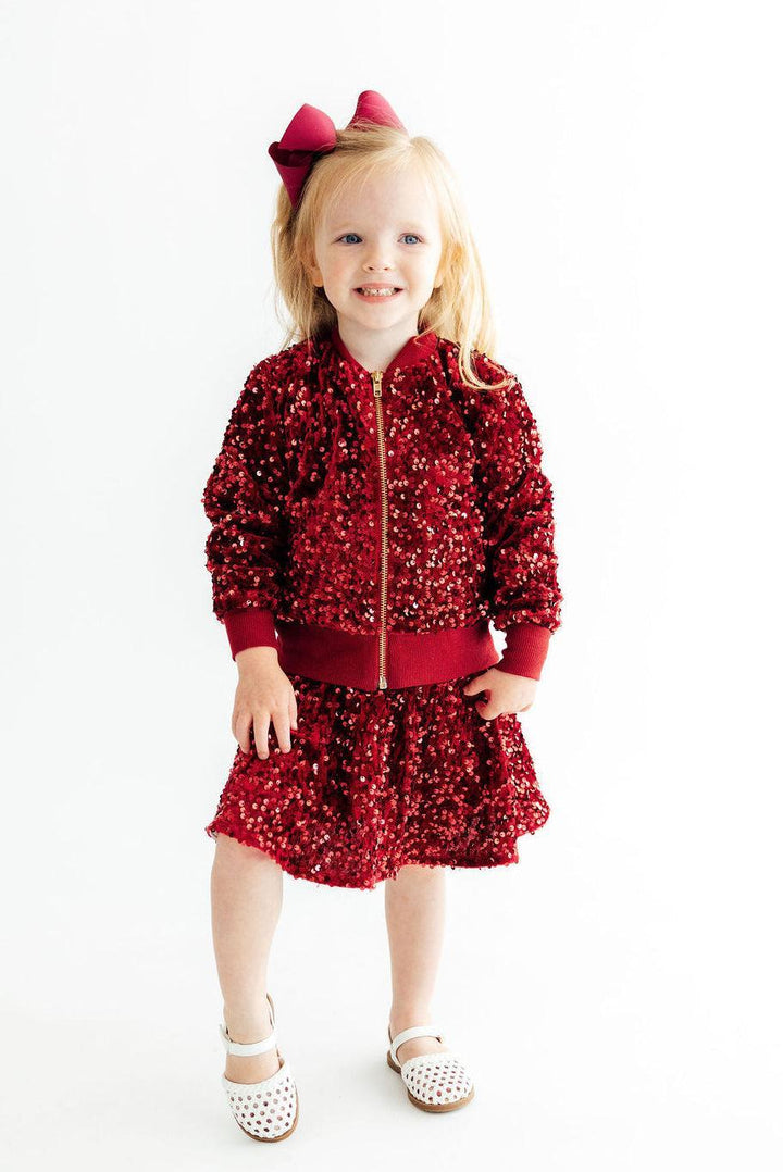 Cranberry Velvet Sequin Twirl Skort-Mila & Rose ®