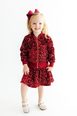 Cranberry Velvet Sequin Twirl Skort-Mila & Rose ®