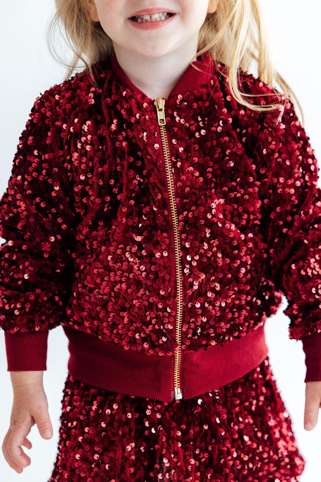 Cranberry Velvet Sequin Jacket-Mila & Rose ®