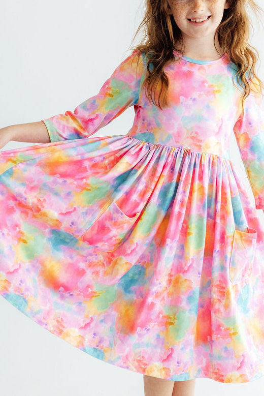 Swirly Whirly 3/4 Sleeve Pocket Twirl Dress-Mila & Rose ®