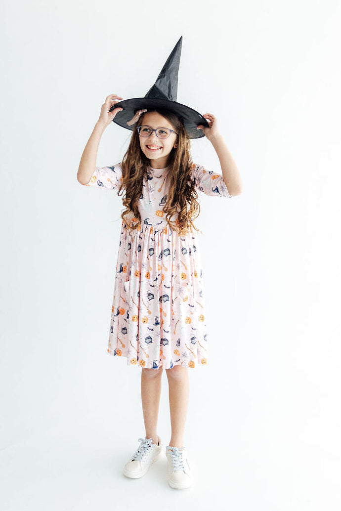 Hey Boo 3/4 Sleeve Pocket Twirl Dress-Mila & Rose ®