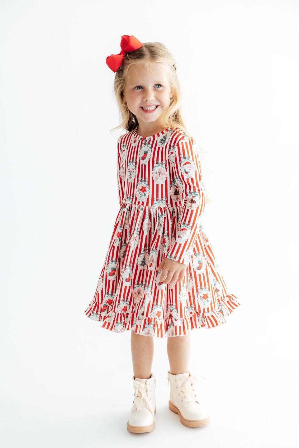 Santa's Sweet Shoppe L/S Ruffle Hem Twirl Dress-Mila & Rose ®