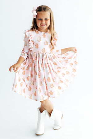 Christmas Traditions 3/4 Sleeve Ruffle Twirl Dress-Mila & Rose ®