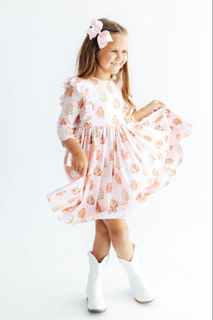 Christmas Traditions 3/4 Sleeve Ruffle Twirl Dress-Mila & Rose ®