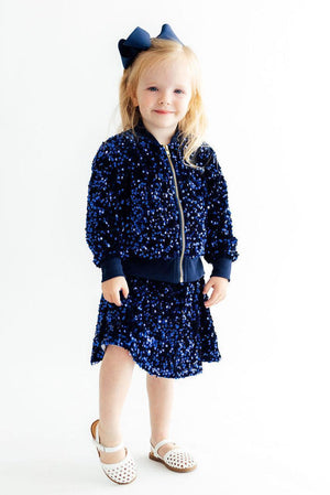 Navy Blue Velvet Sequin Twirl Skort-Mila & Rose ®