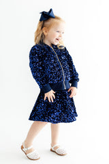 Navy Blue Velvet Sequin Twirl Skort-Mila & Rose ®