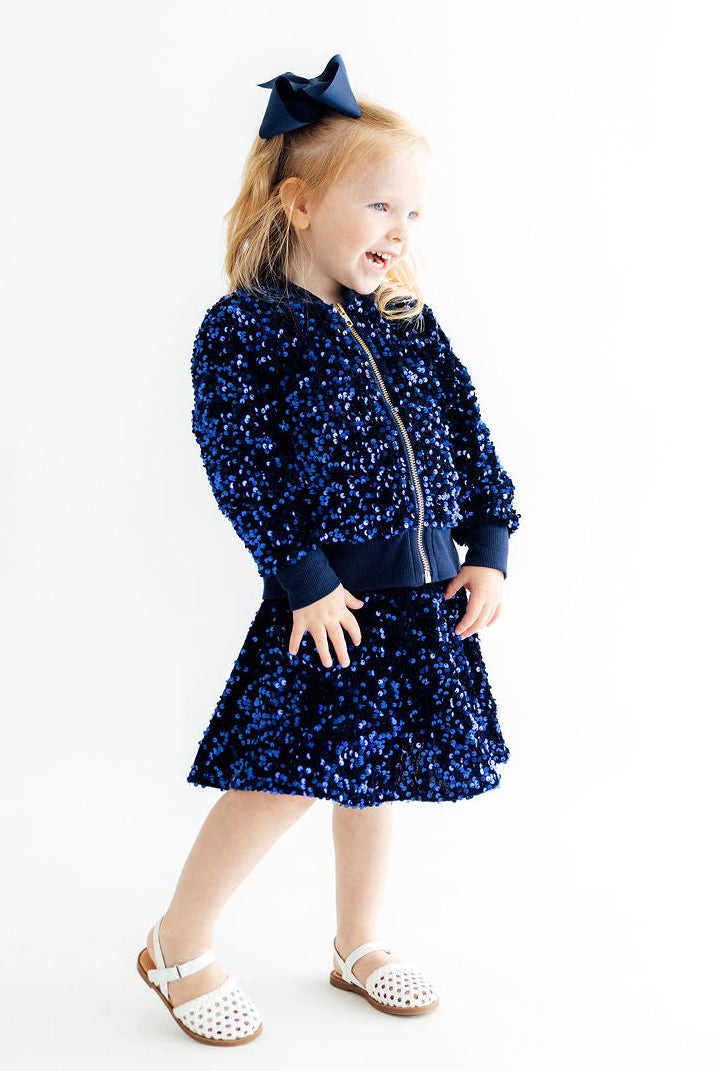 Navy Blue Velvet Sequin Twirl Skort-Mila & Rose ®
