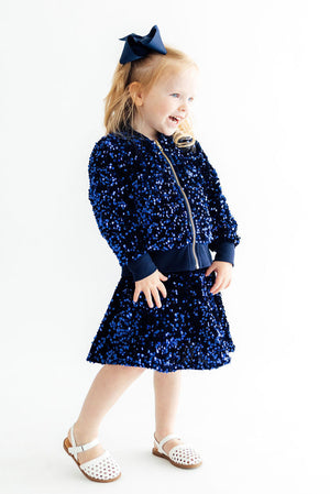 Navy Blue Velvet Sequin Twirl Skort-Mila & Rose ®