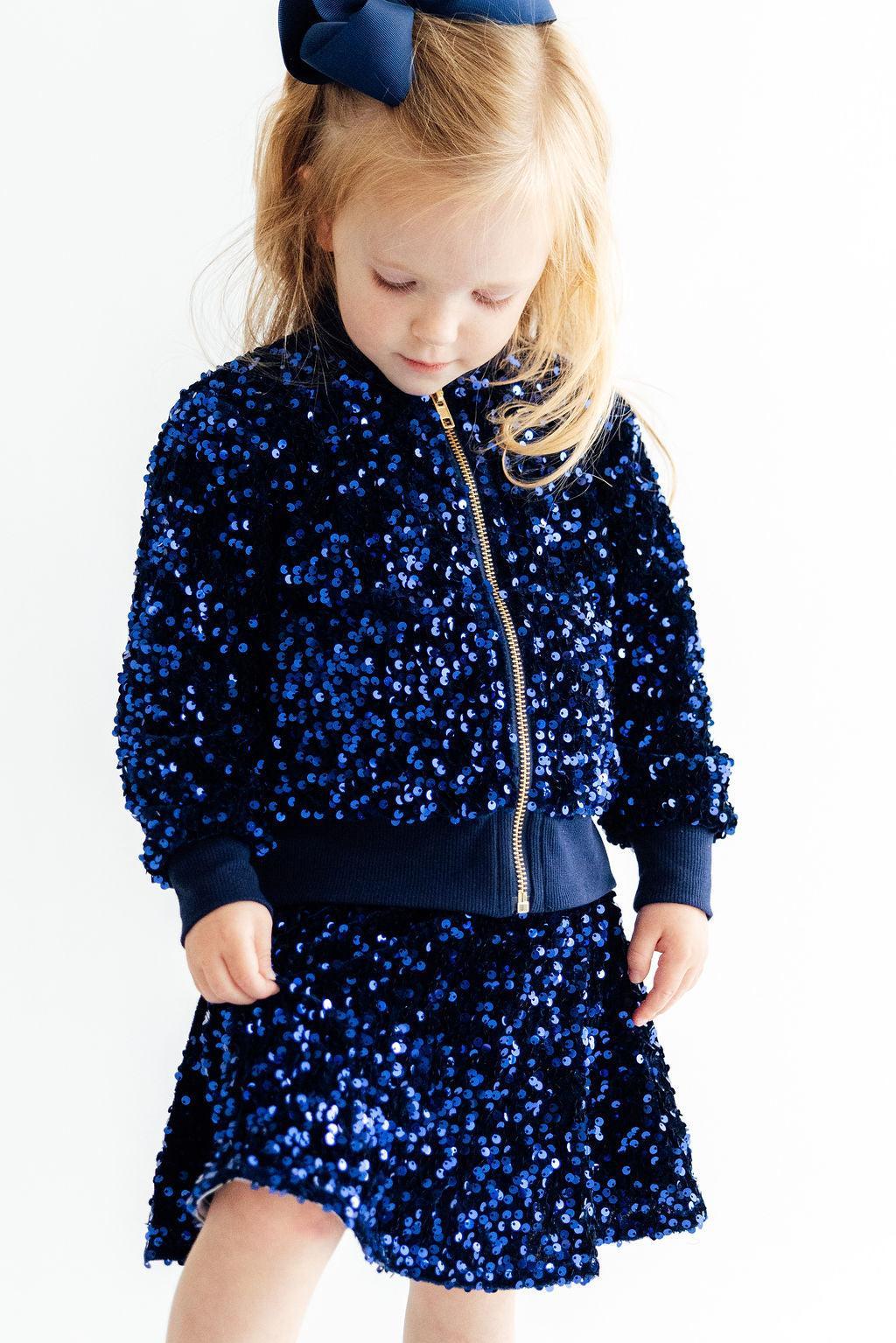 Navy Blue Velvet Sequin Jacket-Mila & Rose ®
