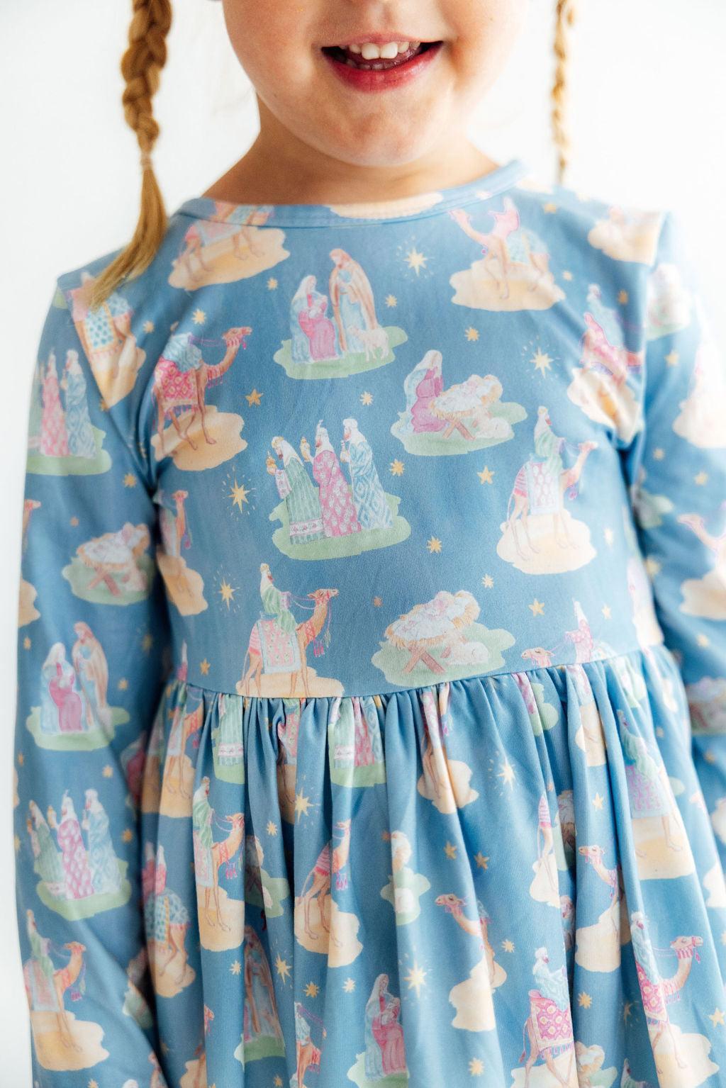 Nativity L/S Ruffle Hem Twirl Dress-Mila & Rose ®