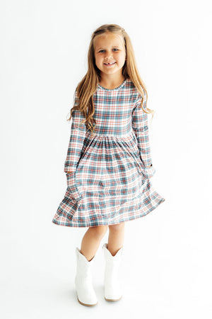 Christmas Plaid L/S Pocket Twirl Dress-Mila & Rose ®
