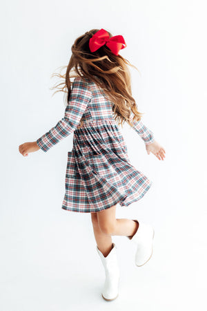 Christmas Plaid L/S Pocket Twirl Dress-Mila & Rose ®