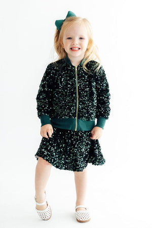 Hunter Green Velvet Sequin Twirl Skort-Mila & Rose ®