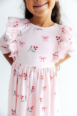 Winter Berries 3/4 Sleeve Ruffle Twirl Dress-Mila & Rose ®