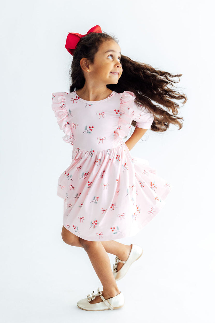 Winter Berries 3/4 Sleeve Ruffle Twirl Dress-Mila & Rose ®