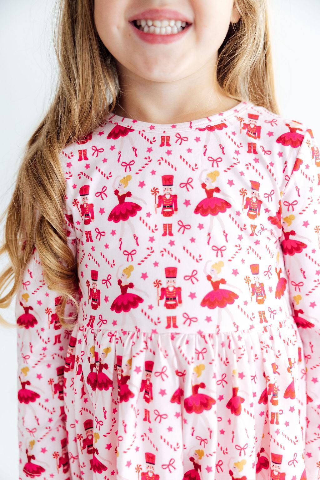 Candy Cane Ballet L/S Ruffle Hem Twirl Dress-Mila & Rose ®