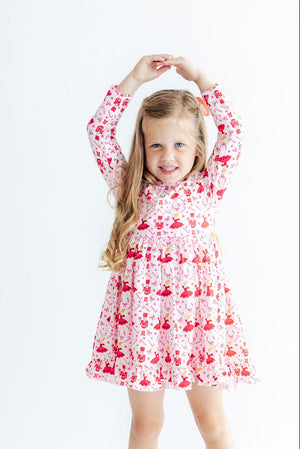 Candy Cane Ballet L/S Ruffle Hem Twirl Dress-Mila & Rose ®