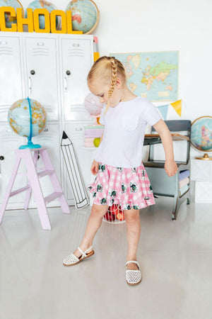 Southlake Carroll Gingham Dragons Ruffle Twirl Skort-Mila & Rose ®