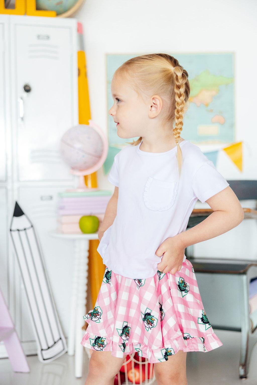 Southlake Carroll Gingham Dragons Ruffle Twirl Skort-Mila & Rose ®