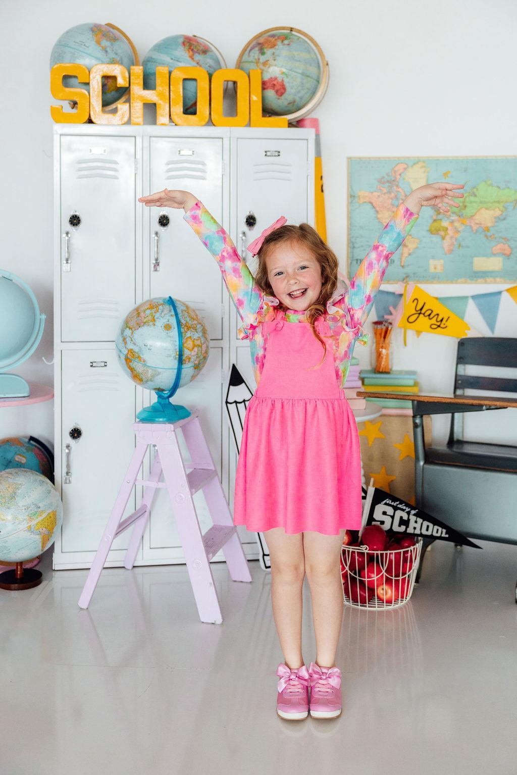 Neon Pink Faux Suede Pinafore-Mila & Rose ®