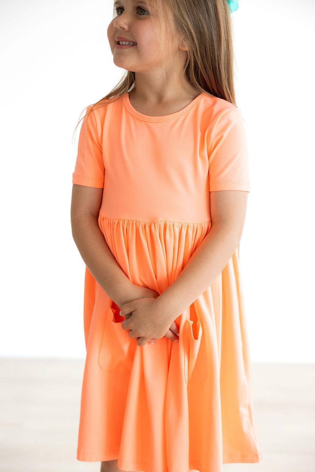 Neon Coral S/S Pocket Twirl Dress-Mila & Rose ®