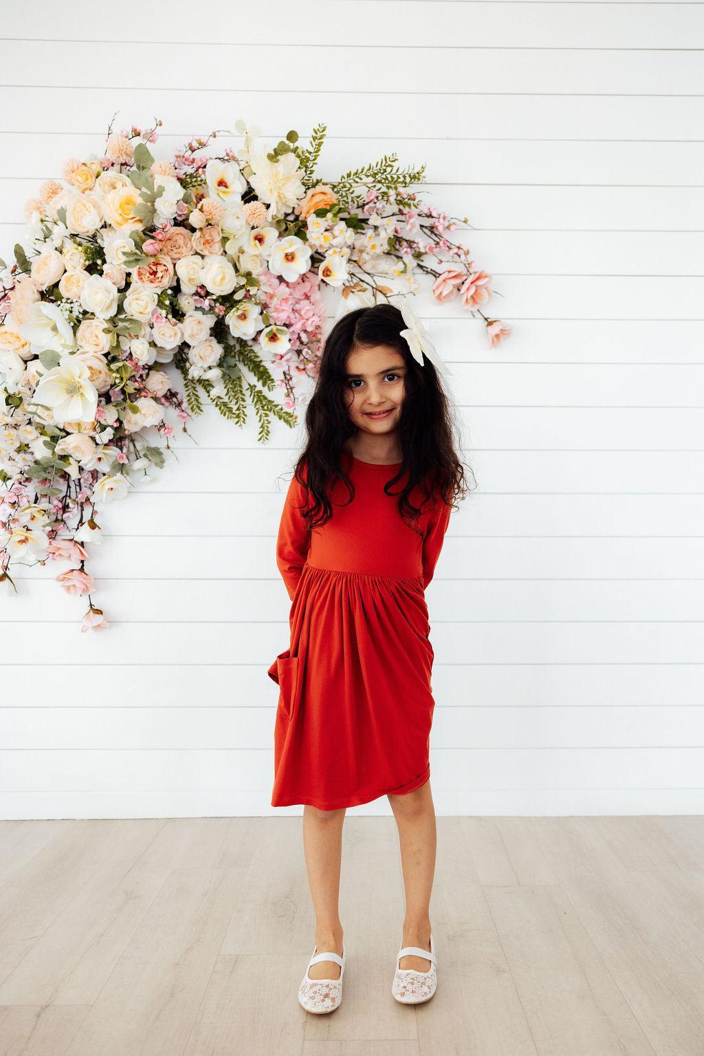 Pumpkin Spice 3/4 Sleeve Pocket Twirl Dress-Mila & Rose ®