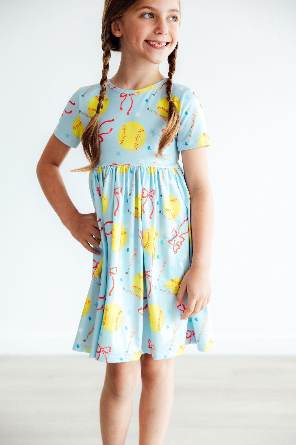 Softball Sweetie S/S Pocket Twirl Dress-Mila & Rose ®