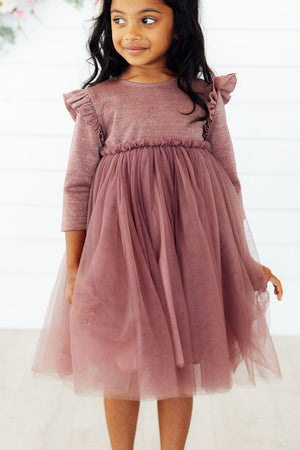 Mauve Shimmer 3/4 Sleeve Tutu Dress-Mila & Rose ®