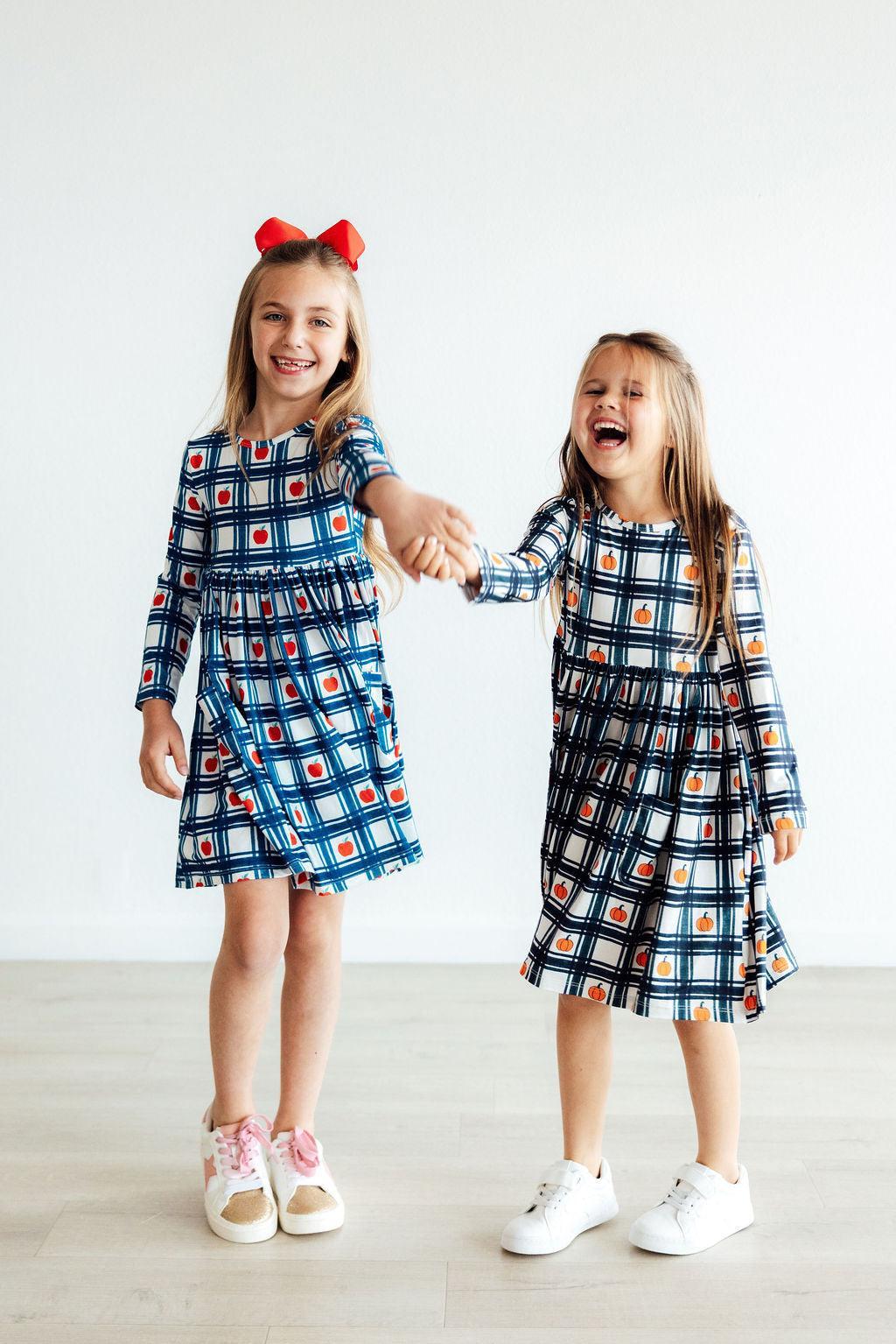 Plaid Pumpkins L/S Pocket Twirl Dress-Mila & Rose ®