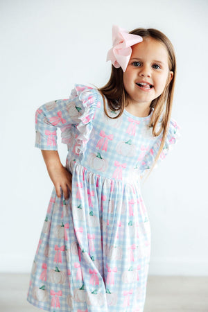 Pumpkin Picnic 3/4 Sleeve Ruffle Twirl Dress-Mila & Rose ®