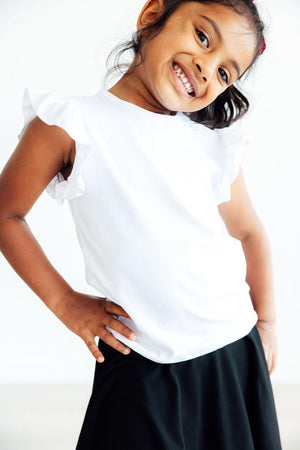 (V) White S/S Ruffle Tee-Mila & Rose ®