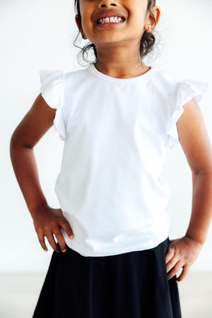 (V) White S/S Ruffle Tee-Mila & Rose ®