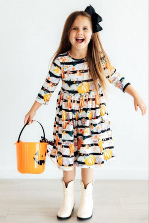 Pumpkins & Peonies 3/4 Sleeve Pocket Twirl Dress-Mila & Rose ®