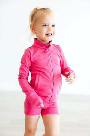Fuchsia Flash Full-Zip Ruffle Active Jacket-Mila & Rose ®