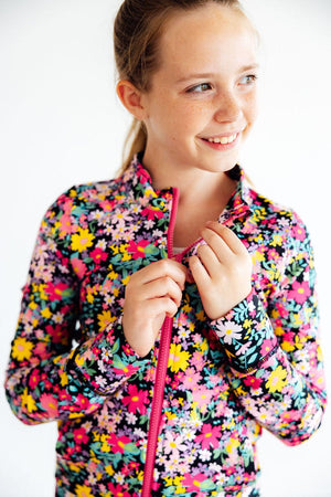 Flexible Floral Full-Zip Ruffle Active Jacket-Mila & Rose ®