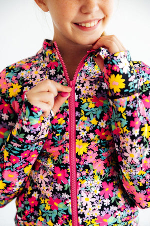 Flexible Floral Full-Zip Ruffle Active Jacket-Mila & Rose ®