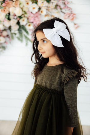 Olive Shimmer 3/4 Sleeve Tutu Dress-Mila & Rose ®