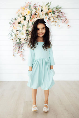 Sage 3/4 Sleeve Pocket Twirl Dress-Mila & Rose ®