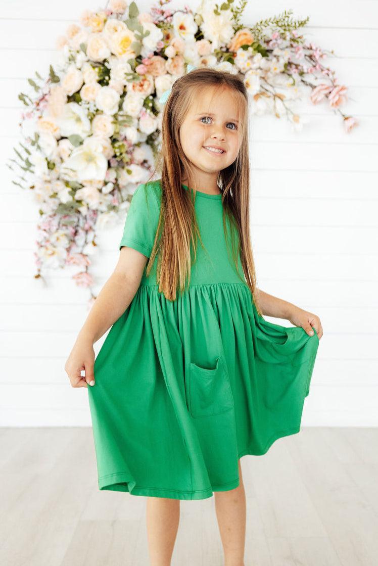 Kelly Green S/S Pocket Twirl Dress-Mila & Rose ®
