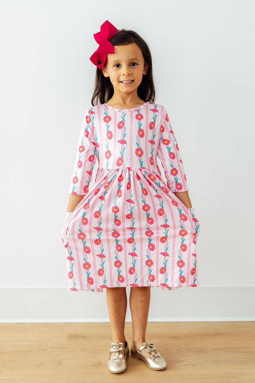Daisy Chain 3/4 Sleeve Pocket Twirl Dress-Mila & Rose ®