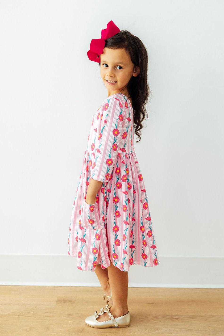 Daisy Chain 3/4 Sleeve Pocket Twirl Dress-Mila & Rose ®