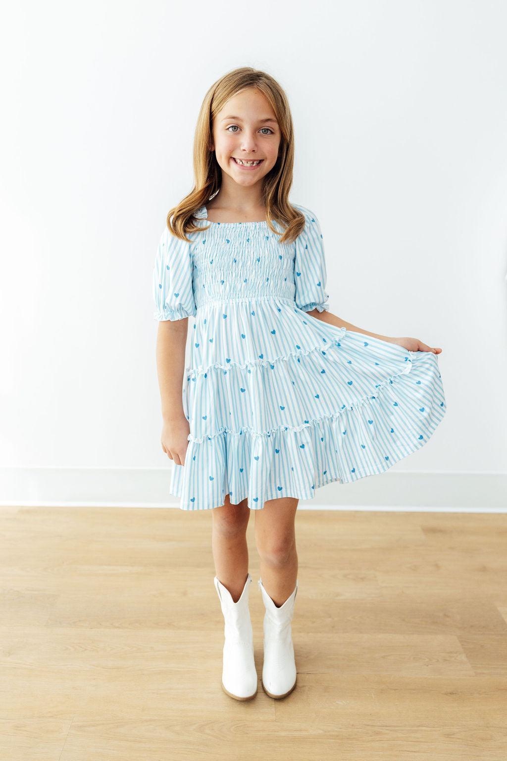 Blueberry Kisses Smocked Ruffle Dress-Mila & Rose ®