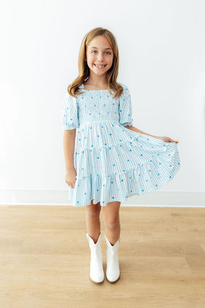 Blueberry Kisses Smocked Ruffle Dress-Mila & Rose ®