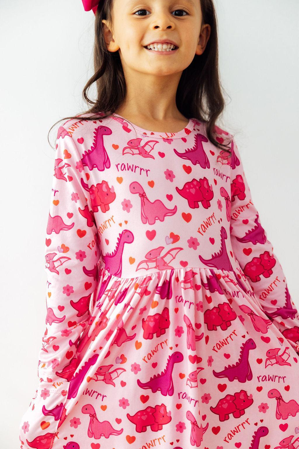 Dino Kisses L/S Pocket Twirl Dress-Mila & Rose ®