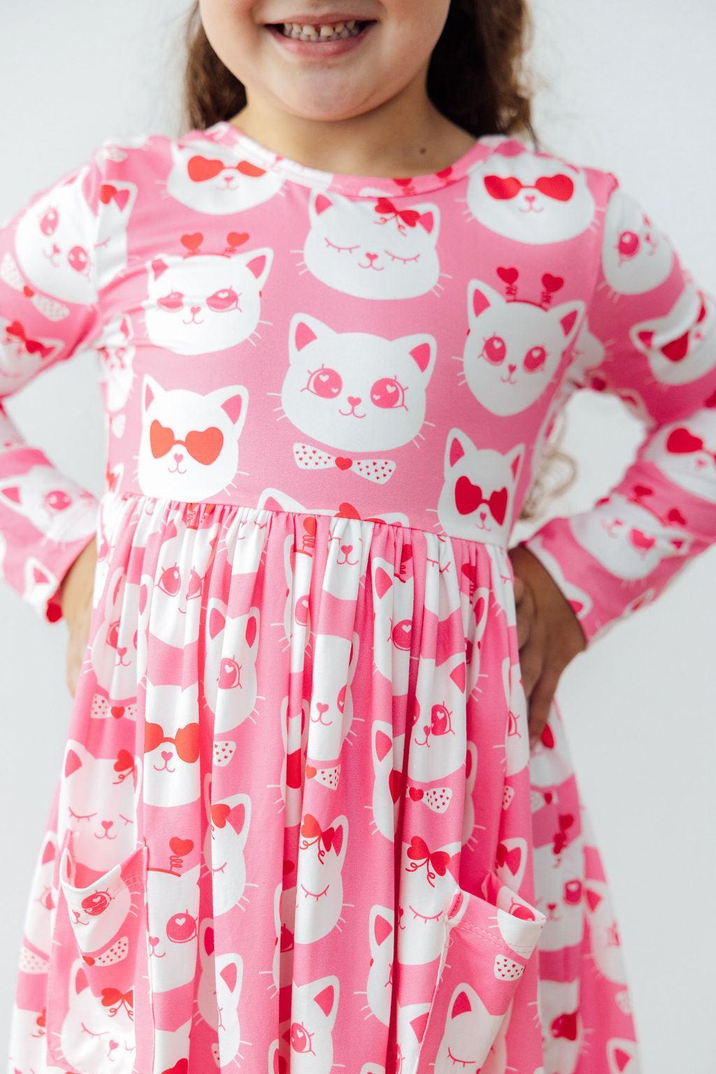Cutie Cat L/S Pocket Twirl Dress-Mila & Rose ®