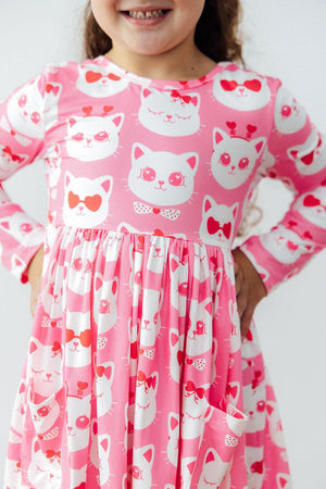 Cutie Cat L/S Pocket Twirl Dress-Mila & Rose ®