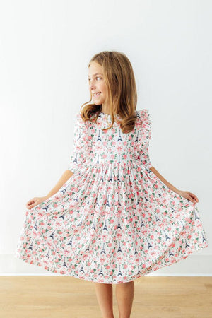 Mila in Paris 3/4 Sleeve Ruffle Twirl Dress-Mila & Rose ®