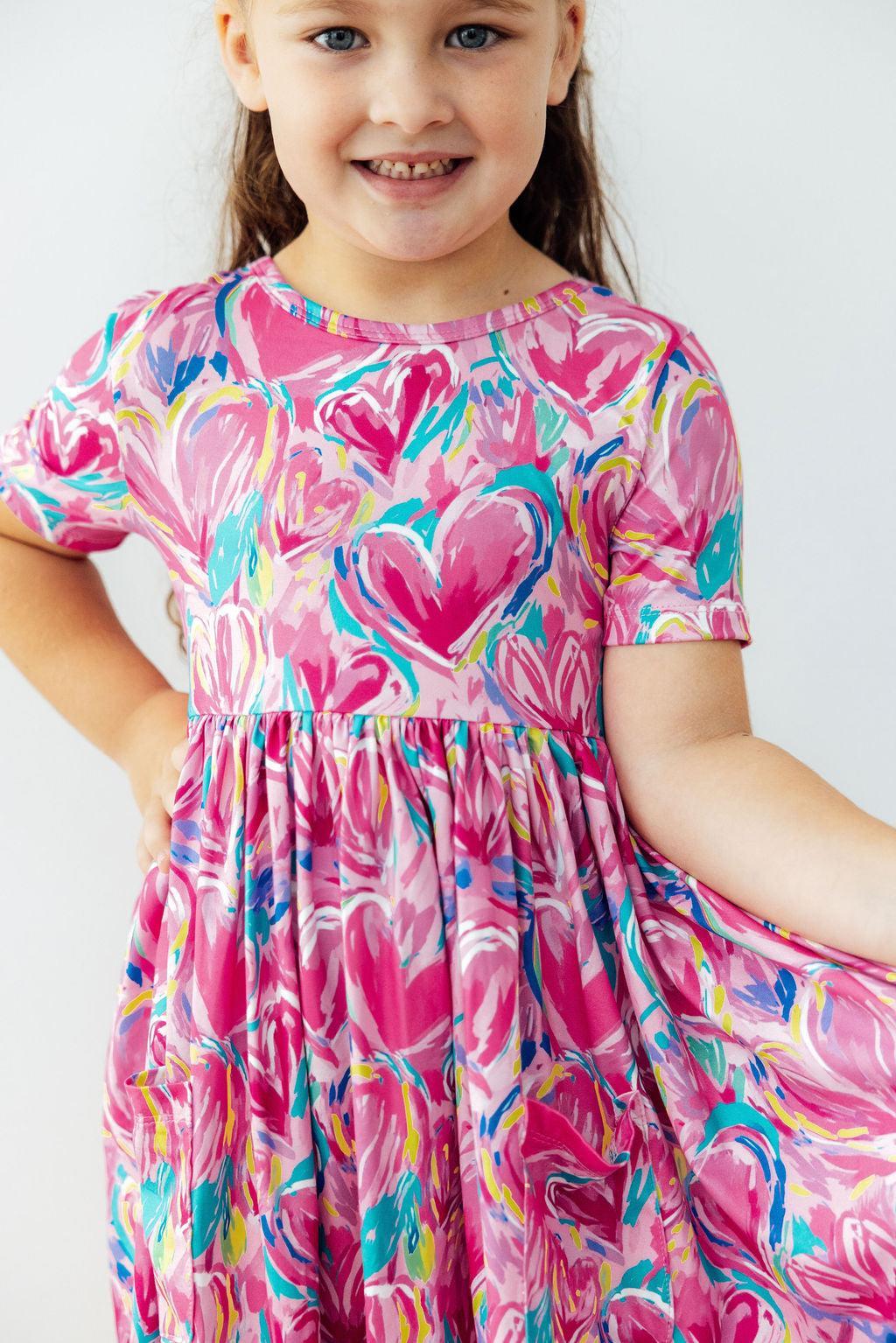 Sweetheart Scribble S/S Pocket Twirl Dress-Mila & Rose ®