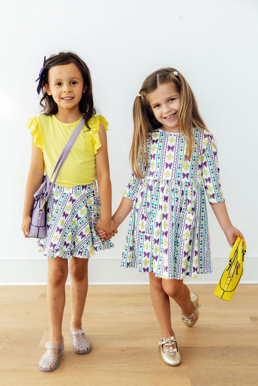 Mardi Gras 3/4 Sleeve Pocket Twirl Dress-Mila & Rose ®